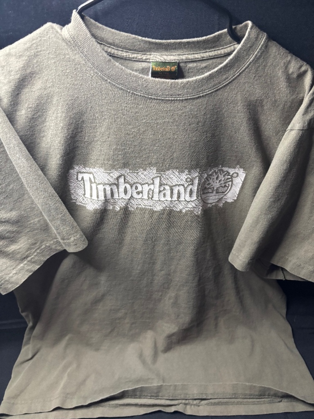 Timberland Men’s XL Graphic T Shirt Olive Green Big Logo Front Back Outdoor Tee.